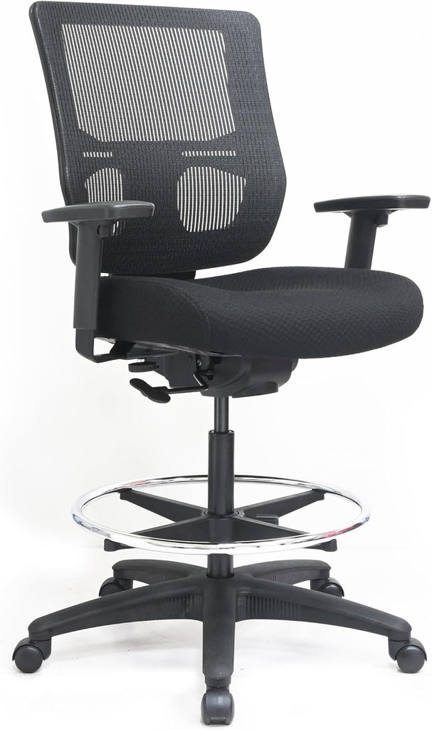 Eurotech Seating Apollo II Extended Height Ergonomic Office Drafting Stool with TEMPUR® Cushioned Seat, Mesh Back, and Foot Ring, Swivel Executive Task Office Chair